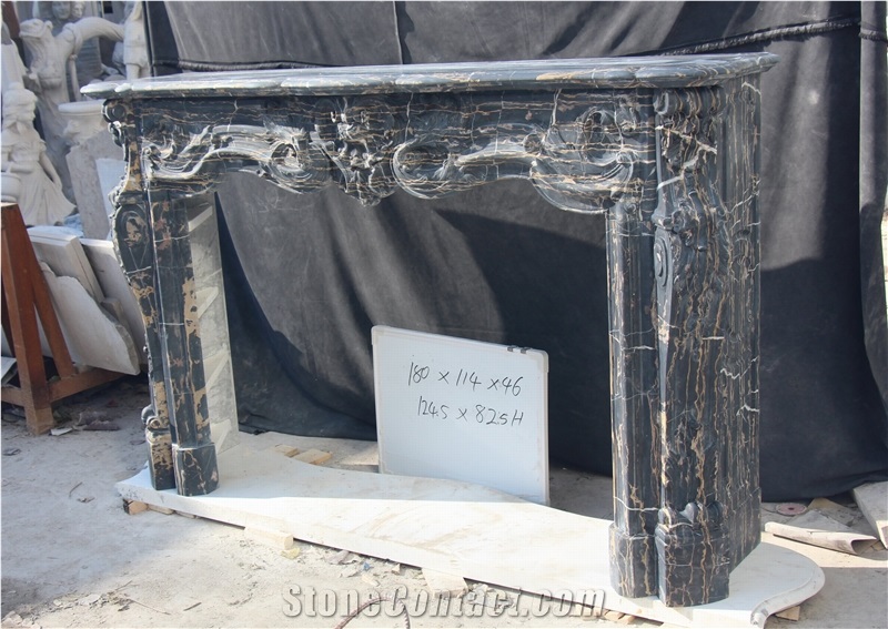 Brown Marble Sculptured Fireplace Stone Mantel