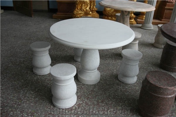 Carved Marble Table Set Garden Landscaping Bench