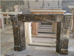 Chinese Portoro Marble Fireplace Mantels Surrounds