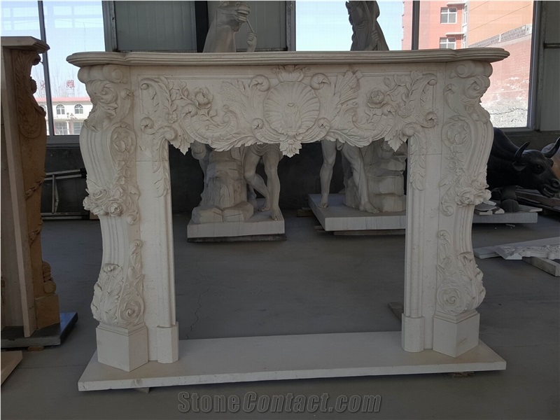 Cream Limestone Fireplace Mantel Surround Hearth