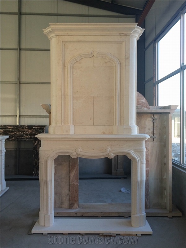 Cream Limestone Fireplace Mantel Surround Hearth