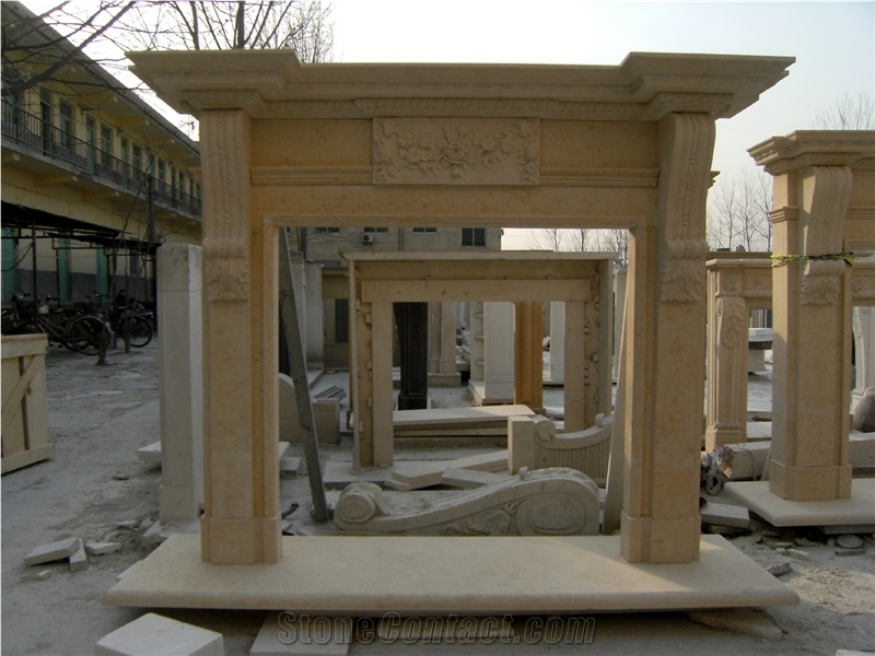 Egyptian Beige Marble Fireplace Mantel Surround