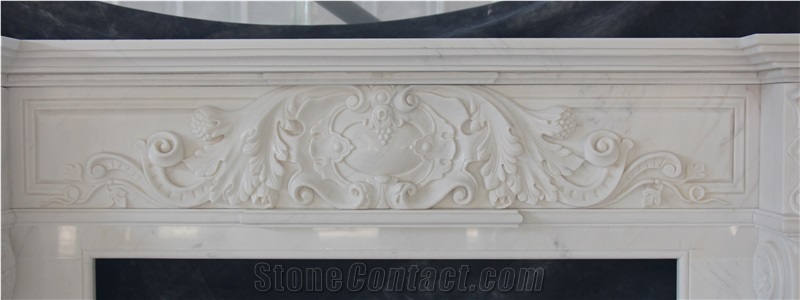 Fangshan White Marble Handcarved Stone Fireplace