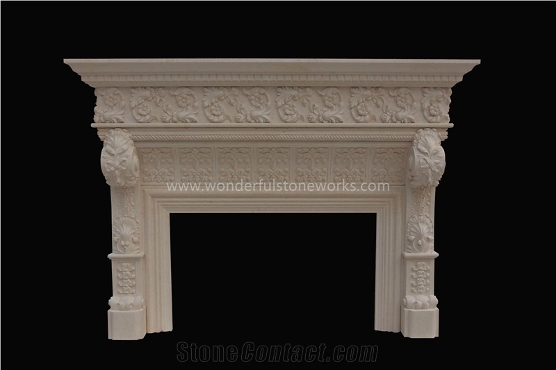 Fireplace Mantel Egyptian Beige Marble Custom-Made