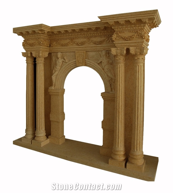 Fireplace Mantels with Gold Beige Marble