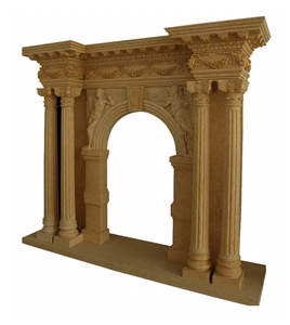 Fireplace Mantels with Gold Beige Marble