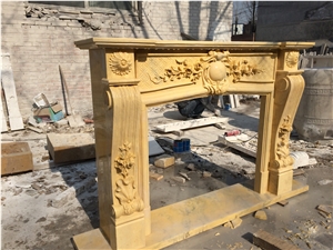 Gold Beige Marble Fireplace Mantels Surrounds