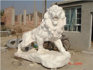 Guard Lion Marble Statuary Handcarved Sculpture