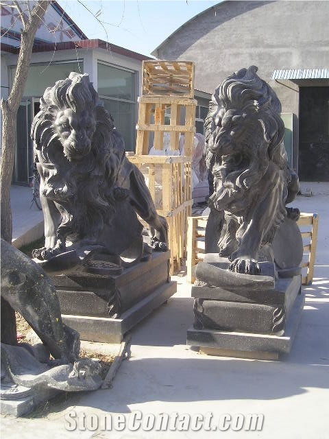 Guard Lion Marble Statuary Handcarved Sculpture
