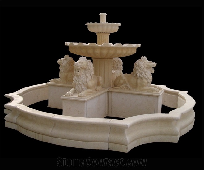 Hand Carved Marble Lion Sculptured Stone Fountain