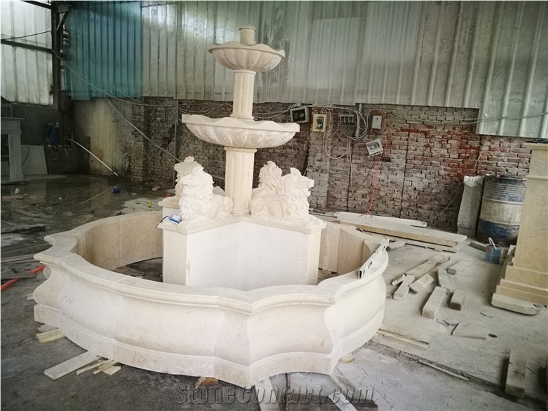Hand Carved Marble Lion Sculptured Stone Fountain