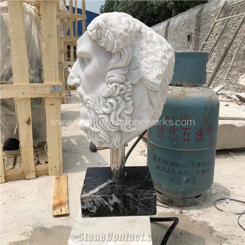 Man Head Bust Statue White Marble Sculpture