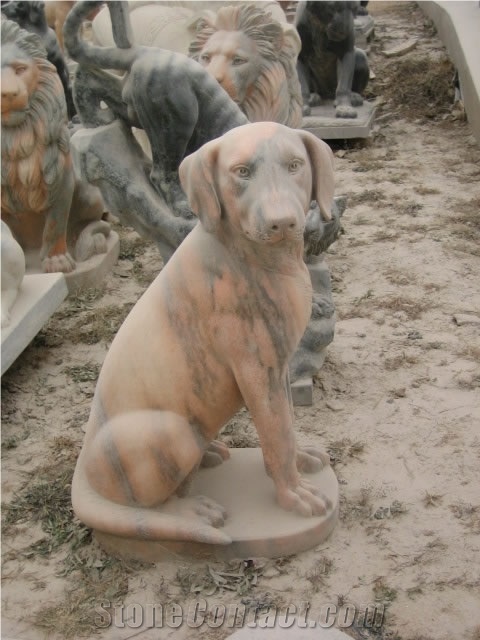 Marble Dog Puppy Guard Statue Animal Sculpture