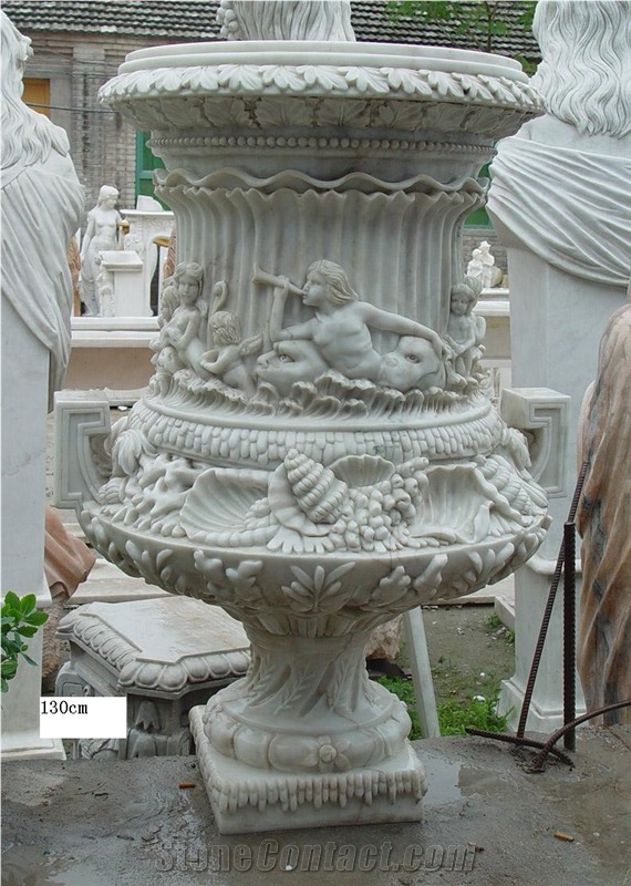 Marble Sculptured Flower Pot Planter Vases Garden