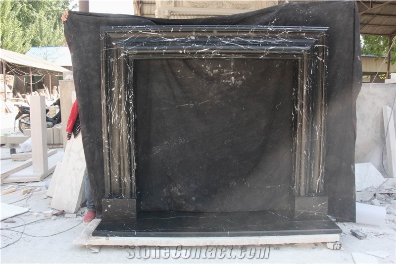 Nero Marquina Marble Fireplace Mantel Hearth