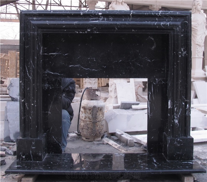 Nero Marquina Marble Stone Fireplace Mantel