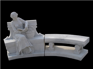 Sculptured Stone Statue Statuary Bench Set Custom