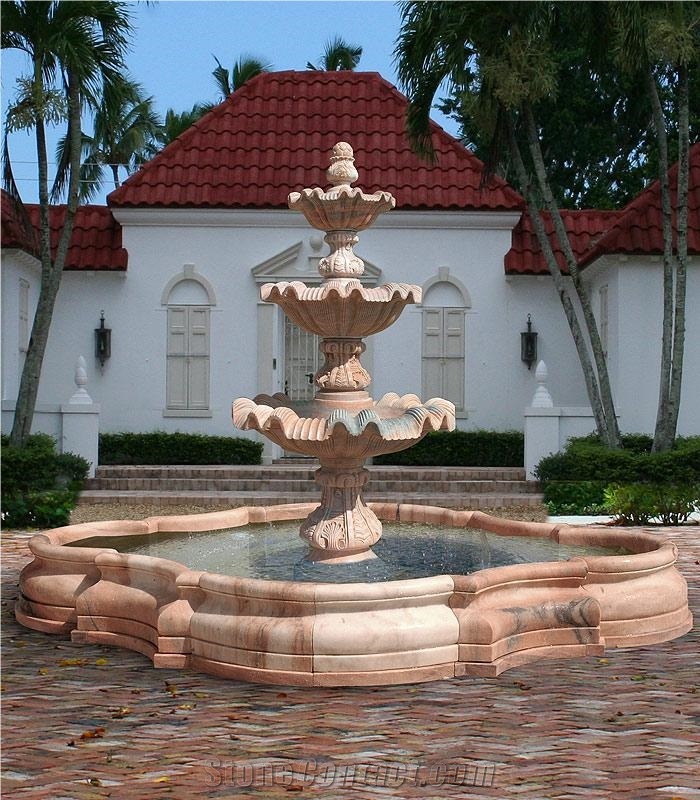 Stone Fountain Sculptured Garden Park Landscaping