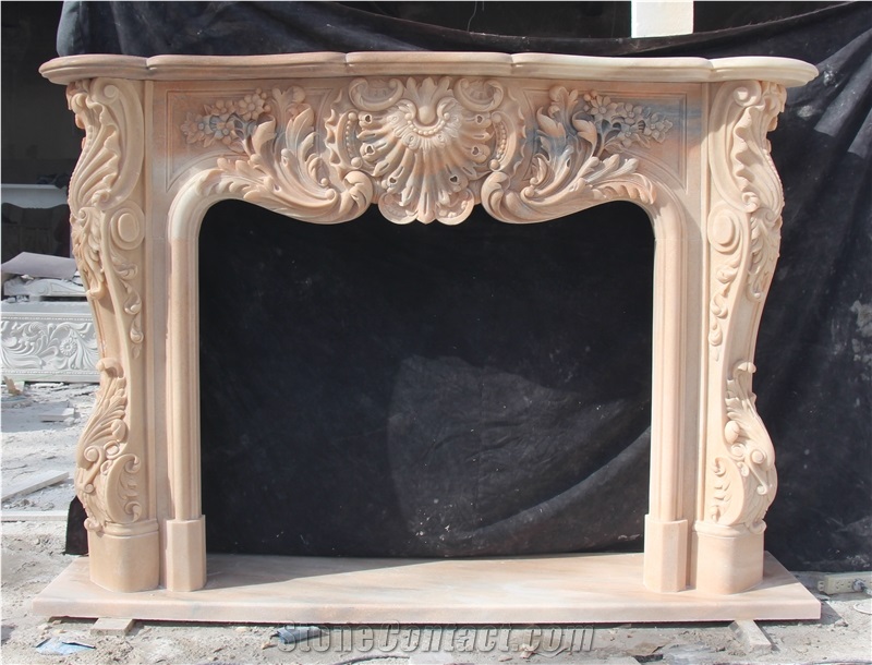 Sunset Red Marble Fireplace Mantels Surrounds