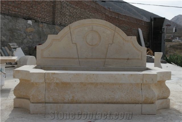 Wall Mounted Stone Fountain Antique Beige Marble