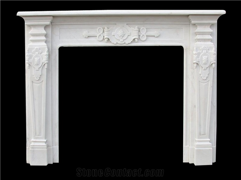 White Marble Fireplace Surround Mantel Sculptured