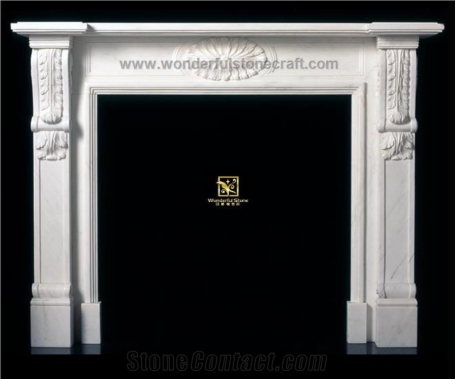 White Marble Fireplace Surround Mantel Sculptured