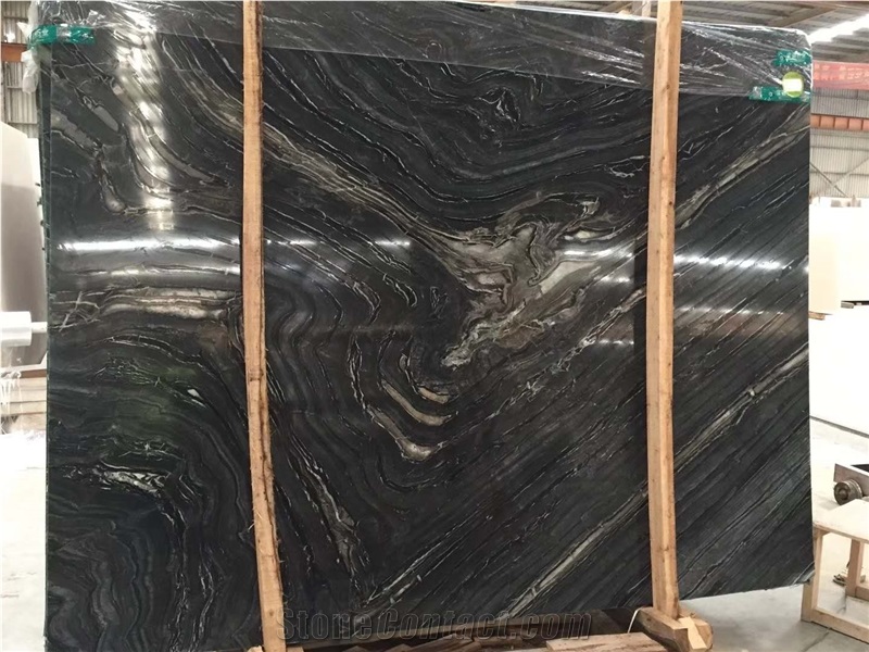 Black Wood Marble Slabs Bathroom Floor Tiles