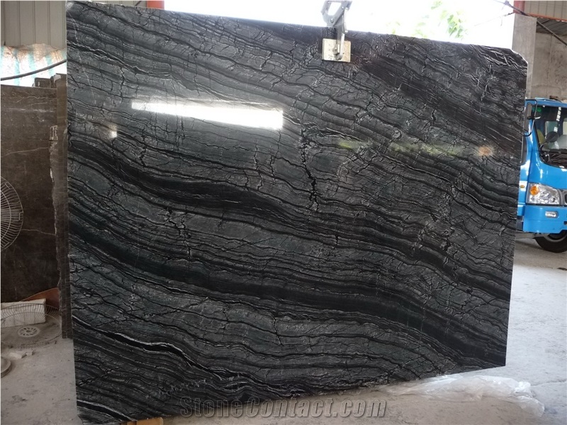 Black Wood Marble Slabs Bathroom Floor Tiles