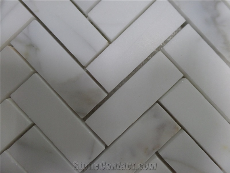Carrara Marble Herringbone Mosaic Tiles