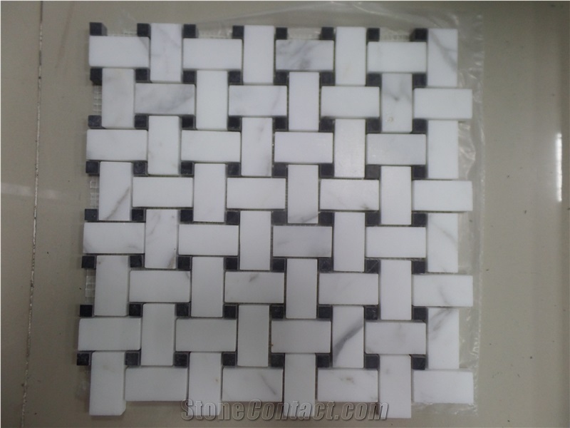 Carrara White Marble Basketweave Mosaic Tiles