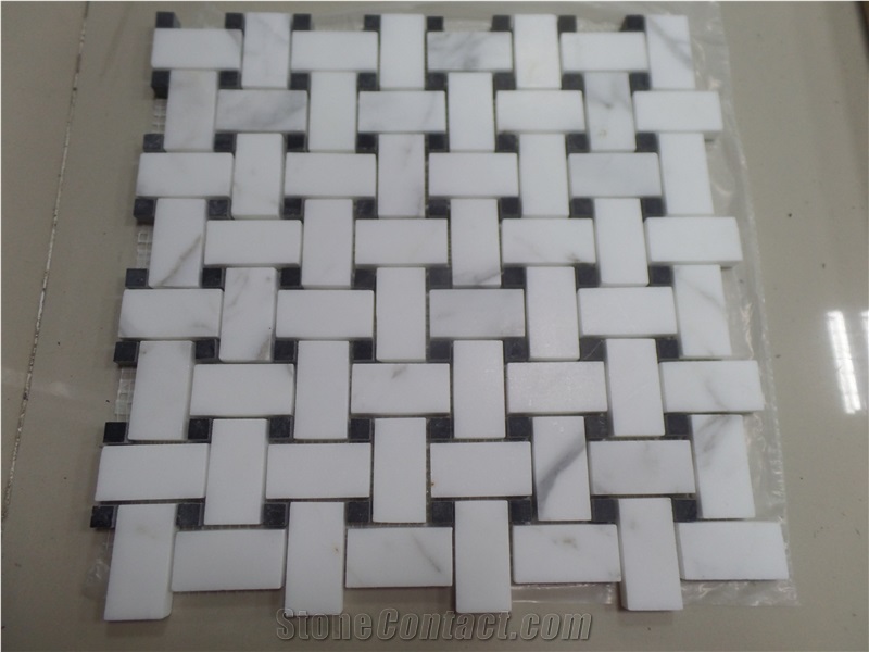 Carrara White Marble Basketweave Mosaic Tiles