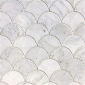 Carrara White Marble Fan Shaped Mosaic Wall Tile