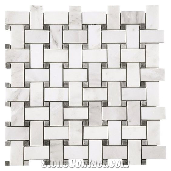 Marble Basketweave Bathroom Wall Mosaic