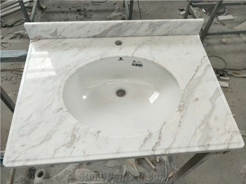 White Marble Bathroom Countertops Vanity Tops From China Stonecontact Com - Marble Countertop Bathroom Sink