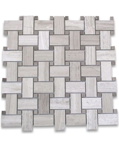 White Wood Basketweave Classic Marble Floor Mosaic