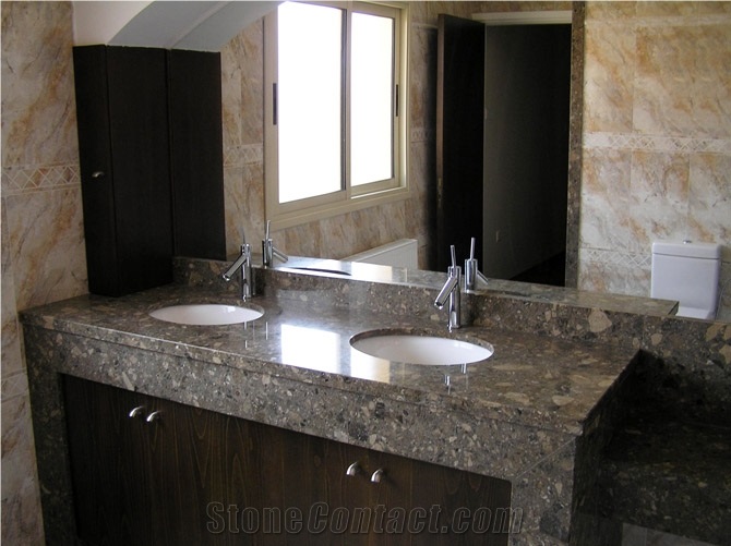 Vermion Grey Breccia Marble Bathroom Countertop