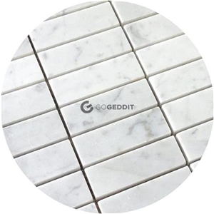 1x3 Stacked Brick Carrara White Marble Mosaic
