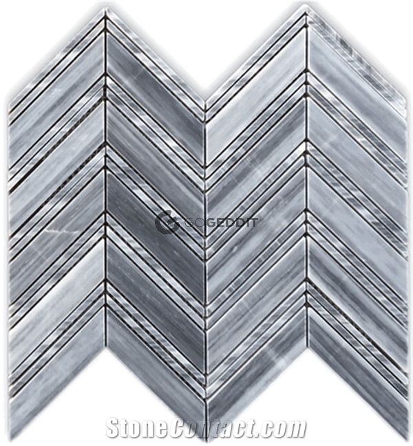Bardiglio Gray Chevron 1x4 Honed Marble Mosaic