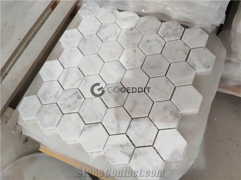 Bianco Carrara Marble 2" Hexagon Mosaic Tile Honed