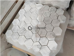 Bianco Carrara Marble 2" Hexagon Mosaic Tile Honed