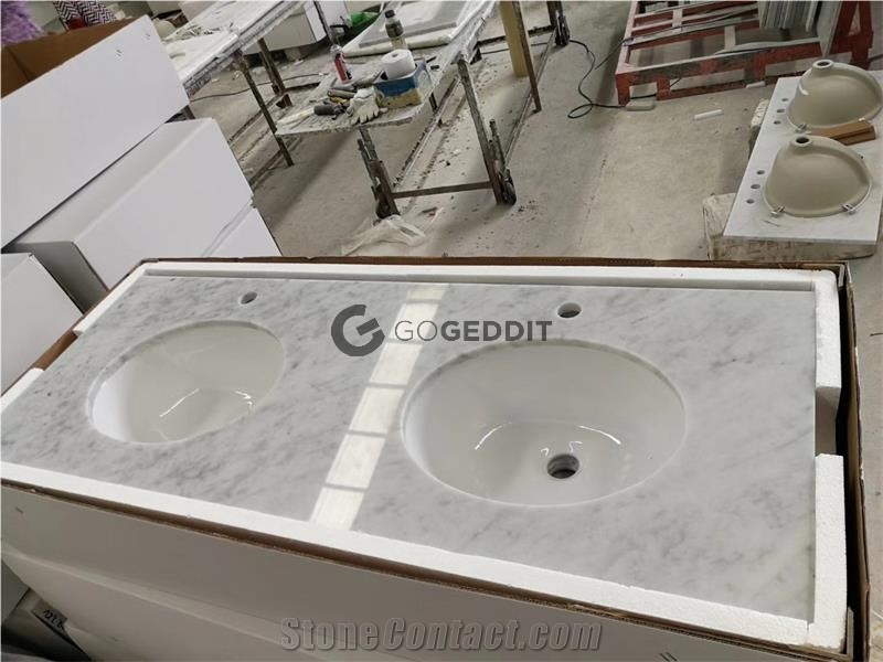 Bianco Carrara Marble Double Bathroom Countertop