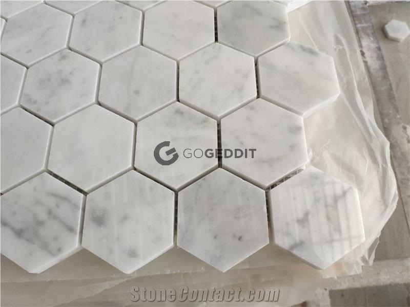 Bianco Carrara Polished 3" Hexagon Marble Mosaic