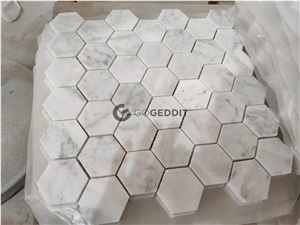 Bianco Carrara Polished 4" Hexagon Marble Mosaic