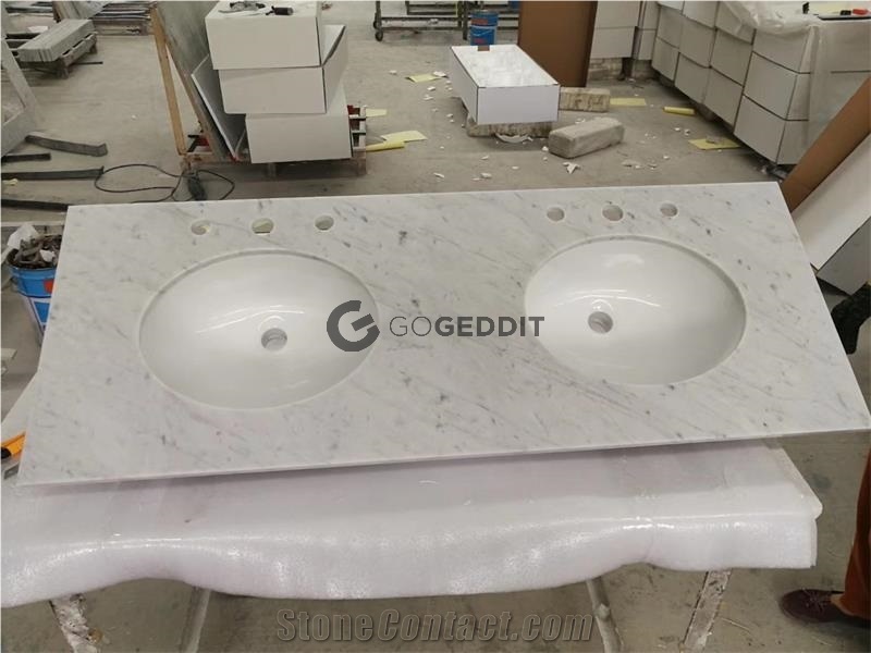 Bianco Carrara White Marble Double Sink Bath Top