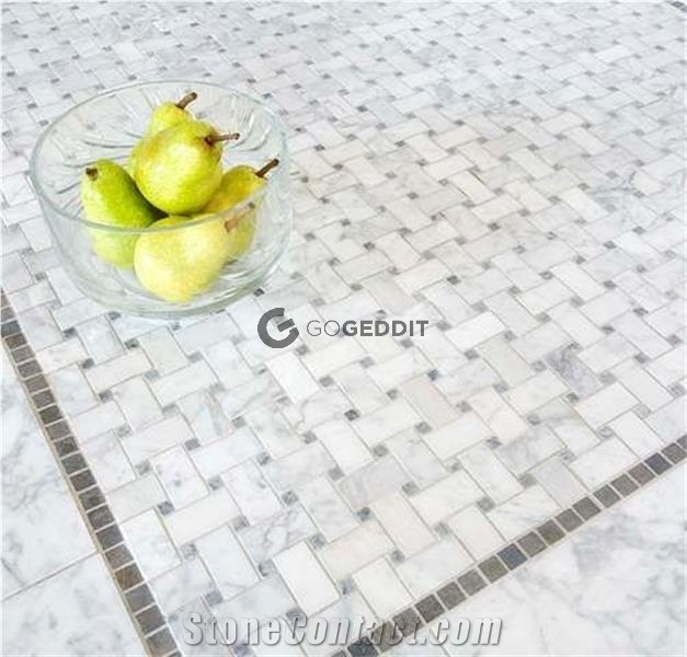 Carrara Bianco Basketweave Gray Dot Marble Mosaic from China
