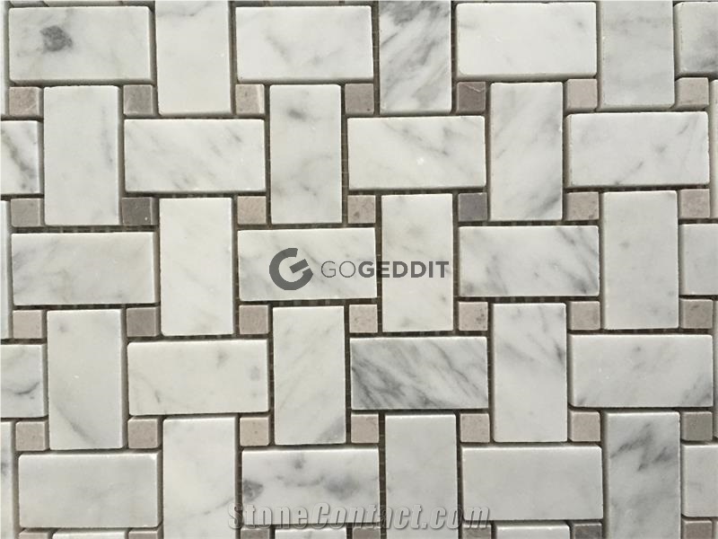 Carrara Bianco Basketweave Gray Dot Marble Mosaic from China