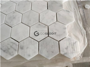 Carrara Bianco Hexagon 5" Polished Marble Mosaic