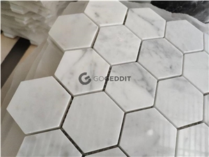Carrara Bianco Hexagon Polished 1" Marble Mosaic