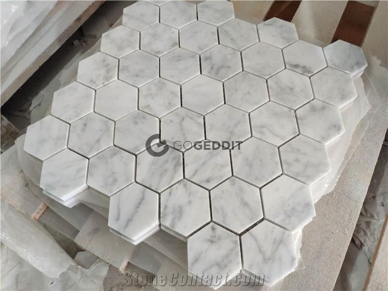 Carrara White Hexagon 5" Polished Marble Mosaic