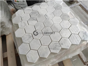 Carrara White Hexagon Polished Marble Floor Mosaic
